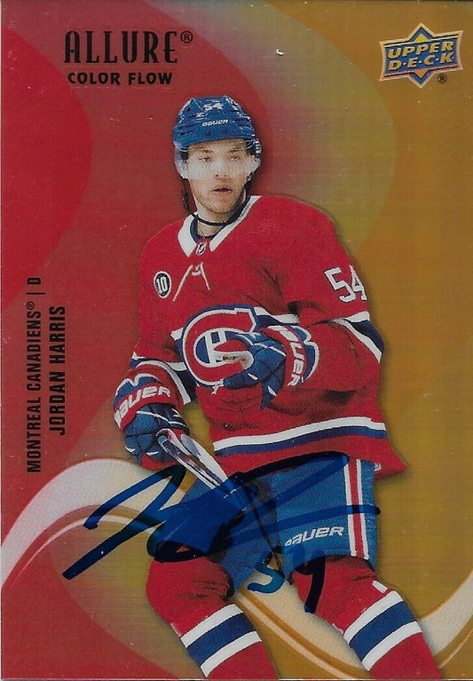 Carte Allure Color Flow Upper Deck 22/23 signée Jordan Harris par les Canadiens de Montréal