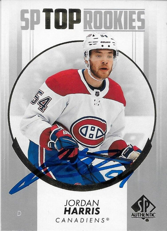 Carte authentique SP de la meilleure recrue des Canadiens de Montréal signée Jordan Harris 22/23 UD