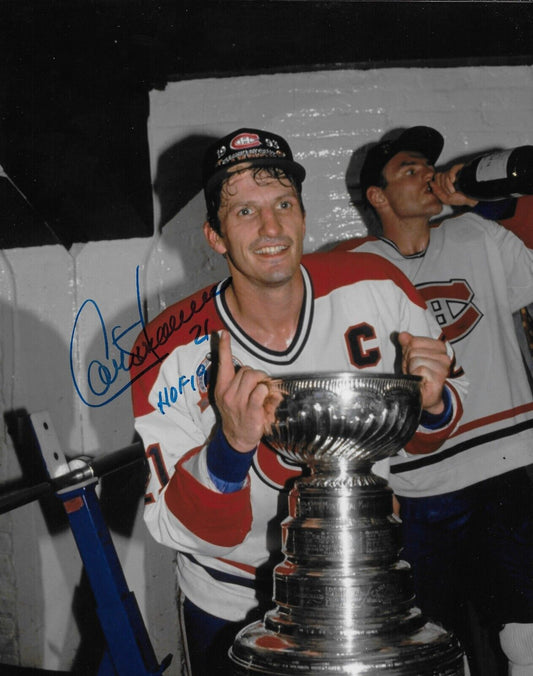 Signed Guy Carbonneau Montreal Canadiens 8x10 Photo #3 with Hof F 19 Inscription