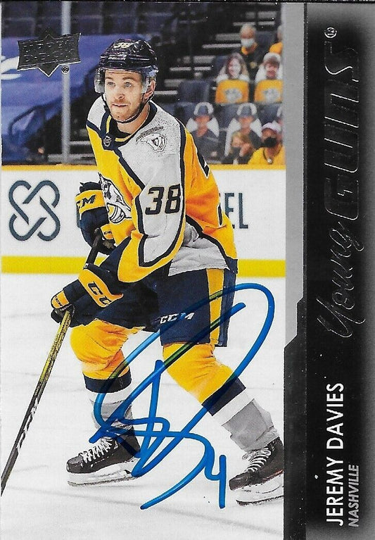 Carte de recrue signée Jeremy Davies Young Guns 2019-20 UD Nashville Predators