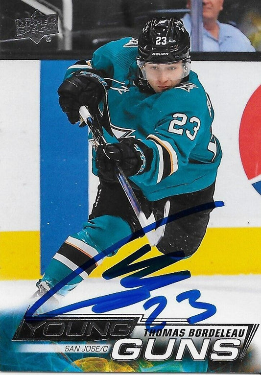 Signed Thomas Bordeleau Young Guns 22-23 Upper Deck San Jose Sharks Rookie Card