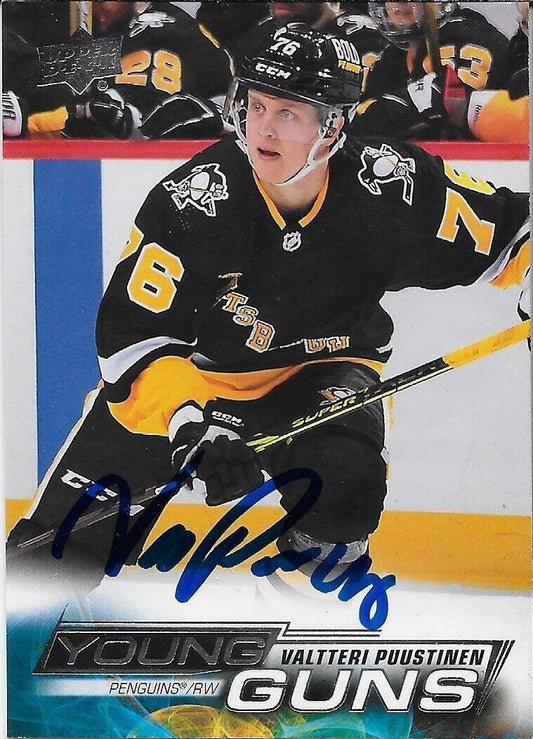 Signed Valtteri Puustinen 2022-23 UD Young Guns Pittsburgh Penguins Rookie Card