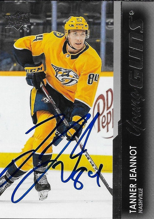Carte Rookie signée Tanner Jeannot 2021-22 UD Young Guns Nashville Predators