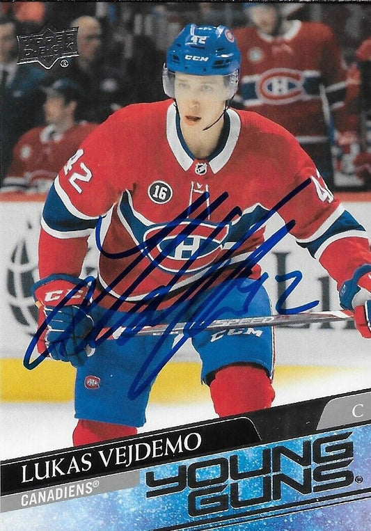 Signed 2020-21 UD Lukas Vejdemo Young Guns Montreal Canadiens  Rookie Card
