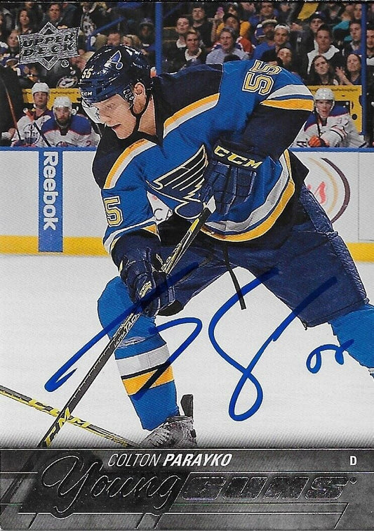 Signed Colton Parayko 2015-16 UD Young Guns St. Louis Blues Rookie Card