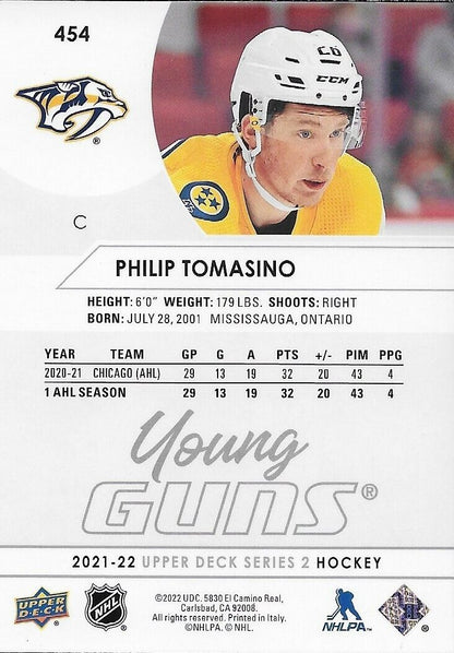 Signed Philip Tomasino Young Guns 2021-22 UD Nashville Predators Rookie Card