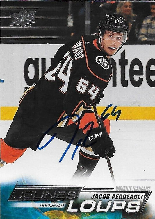 Signed Jacob Perreault Young Guns Jeunes Loups 22-23 UD Anaheim Ducks Rookie Crd