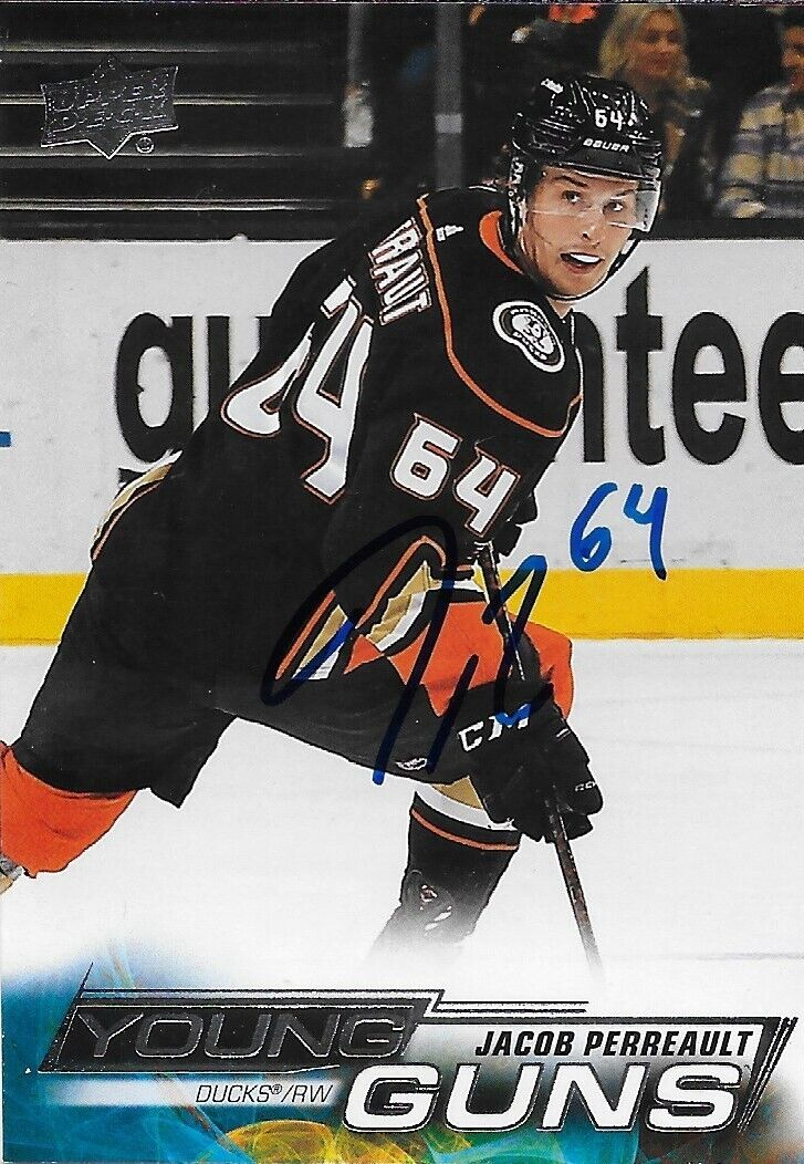 Signed Jacob Perreault Young Guns 2022-23 UD Anaheim Ducks Rookie Card