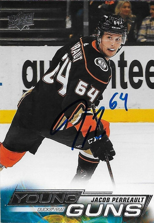 Signed Jacob Perreault Young Guns 2022-23 UD Anaheim Ducks Rookie Card