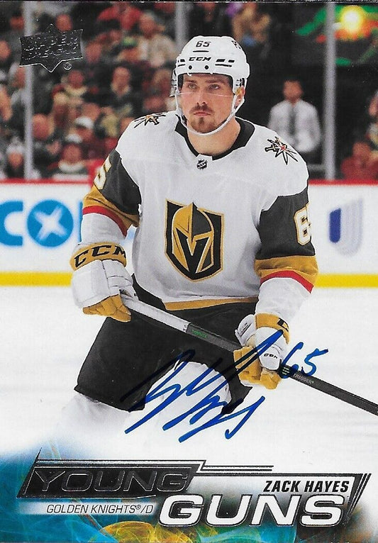 Carte recrue n° 2 signée Zack Hayes 2022-23 UD Young Guns Vegas Golden Knights