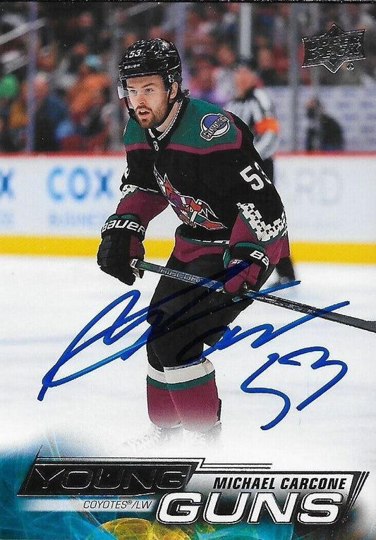Signed Michael Carcone Young Guns 2022-23 UD Arizona Coyotes Rookie Card