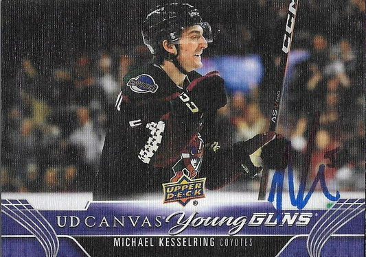 Carte Rookie 23-24 des Coyotes de l'Arizona signée Michael Kesselring UD Young Guns Canvas