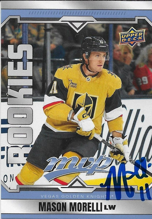 Carte de recrue signée Mason Morelli 2024-25 UD MVP Hockey Vegas Golden Knights
