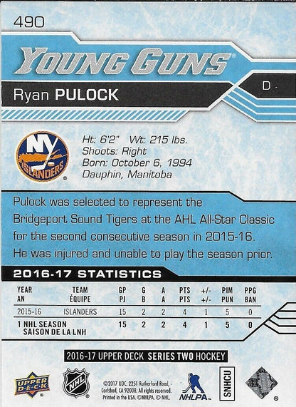 Signed Ryan Pulock Young Guns 2016-17 UD New York Islanders Rookie Card