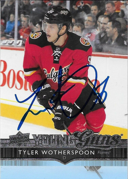 Signed Tyler Wotherspoon Young Guns 2014-15 UD Calgary Flames Rookie Card #1