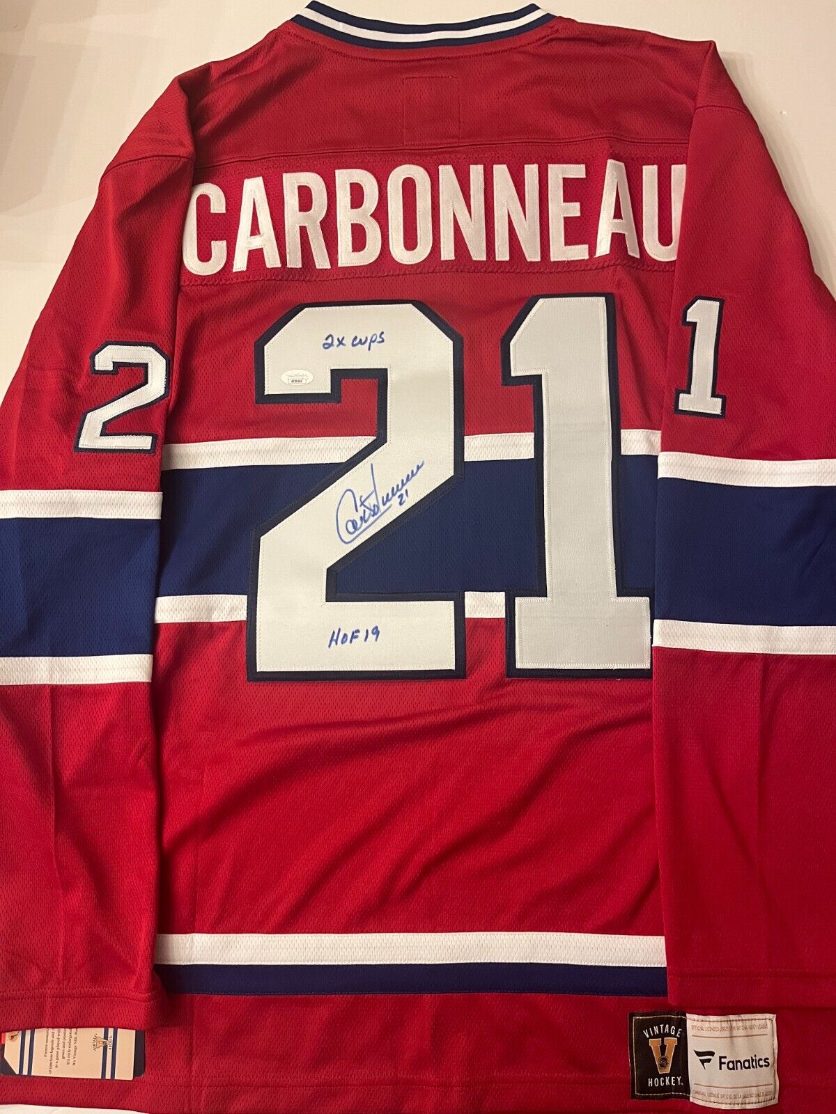 Autographed Fanatics Montreal Canadiens HOF  Guy Carbonneau Jersey JSA 2 Insc