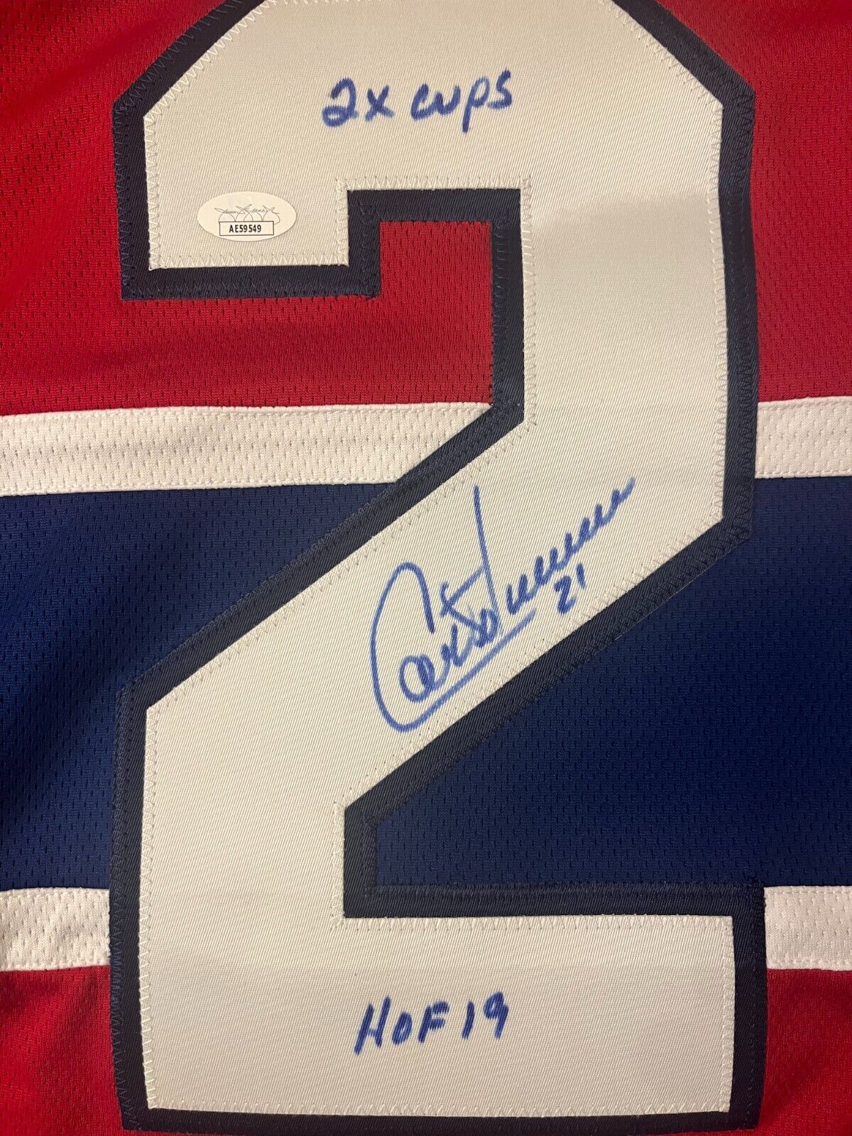 Autographed Fanatics Montreal Canadiens HOF  Guy Carbonneau Jersey JSA 2 Insc