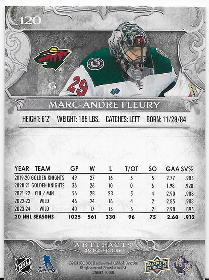 2024-25 Upper Deck Artifacts Hockey Minnesota Wild Marc Andre Fleury Foilboard