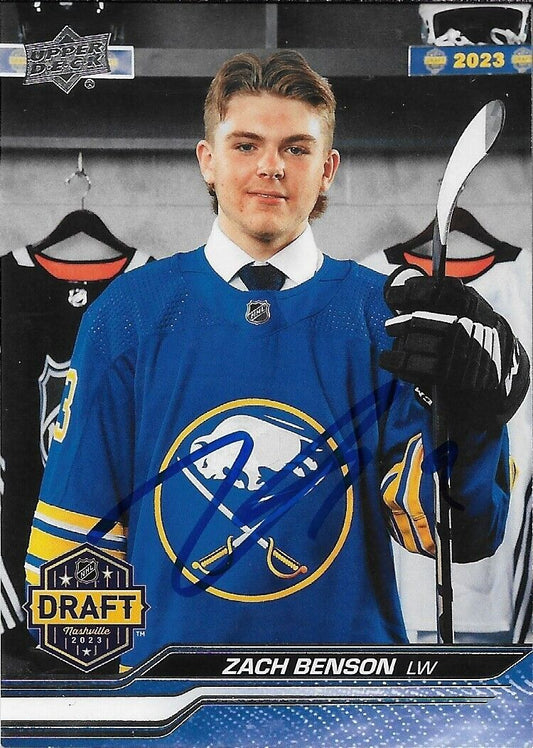 Signed Zach Benson 2023-24 UD Extended Series Buffalo Sabre Rookie Card