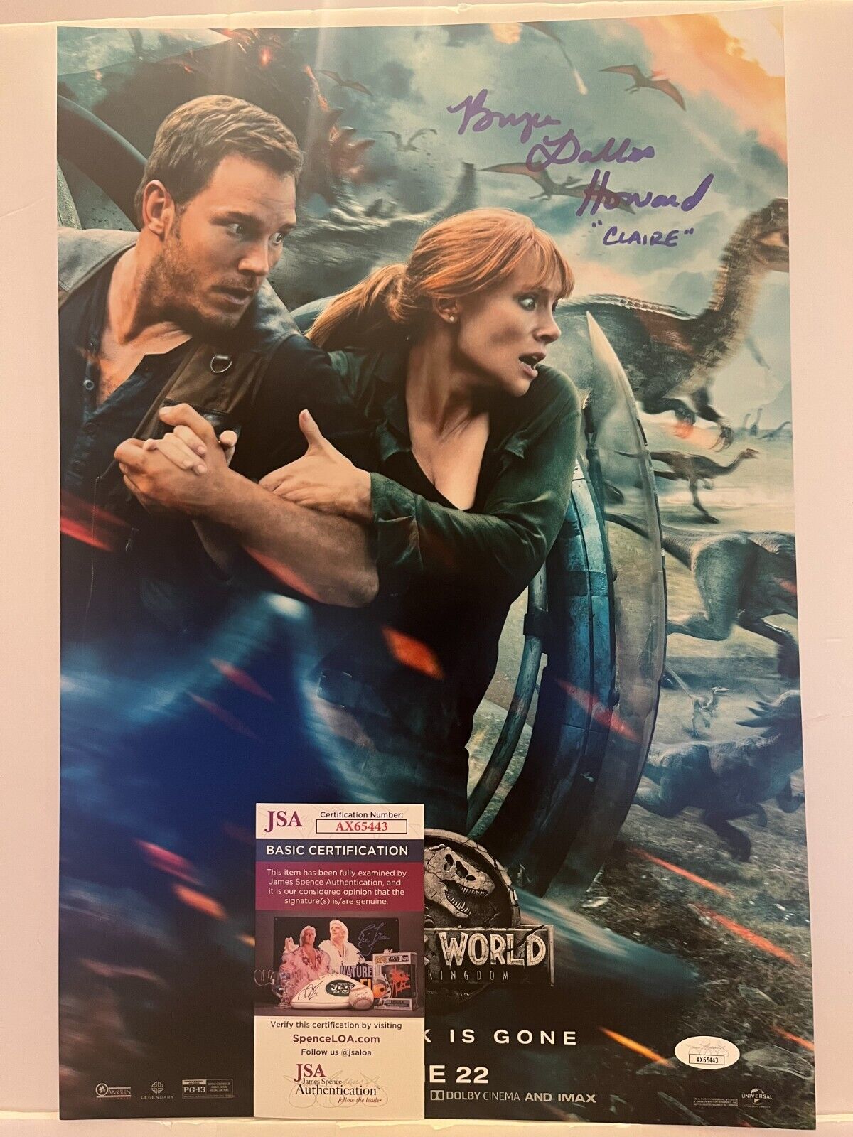 Signed Bryce Dallas Howard Jurassic Park World 12x18 Photo Actress JSA 2