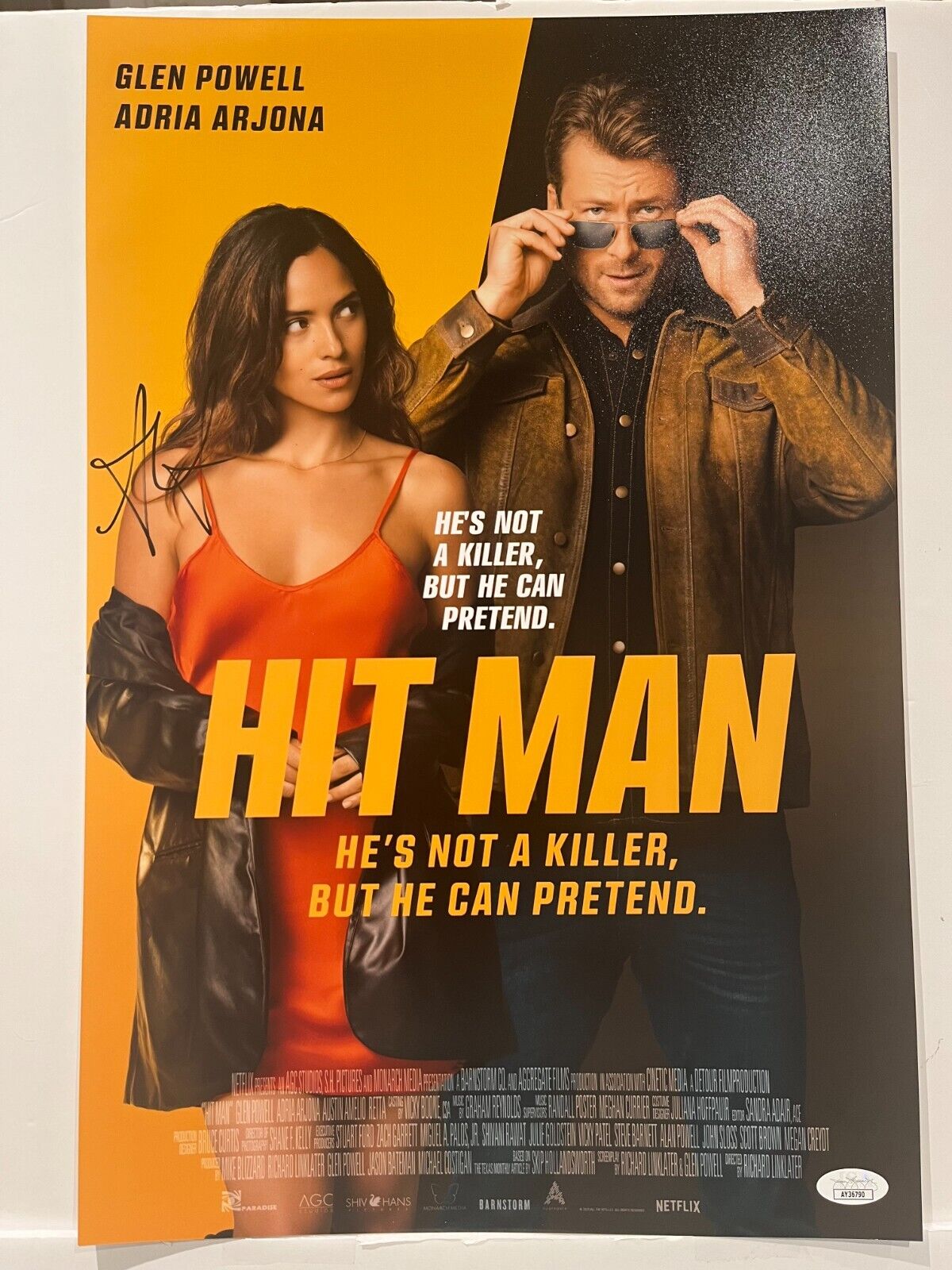 Signed Hit Man 12x18 Photo Adria Arjona Actress JSA