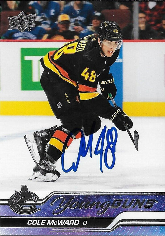 Signed Cole McWard Young Guns 23-24 UD Autographed Vancouver Canucks Rookie Card