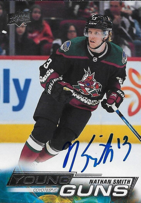 Signed Nathan Smith Young Guns 22-23 UD Arizona Coyotes Autographed Rookie Card
