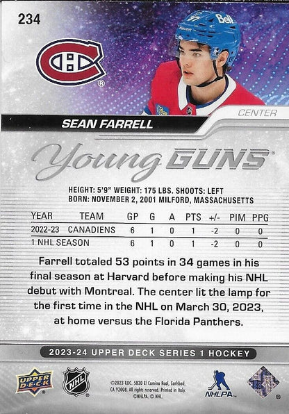 Signed Sean Farrell Young Guns 2023-24 UD Montreal Canadiens Rookie Card