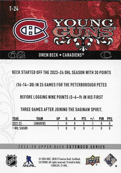Signed Owen Beck Young Guns 23-24 UD Extended Series Montreal Canadiens Rookie