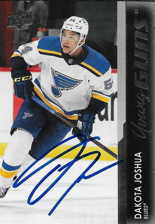 Signed Dakota Joshua Young Guns 21-22 UD St. Louis Blues Autographed Rookie Card