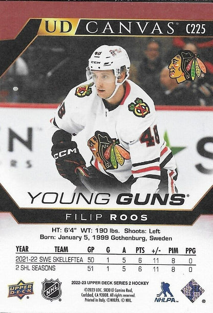 Carte de recrue signée Filip Roos Young Guns 2022-23 UD Chicago Blackhawks