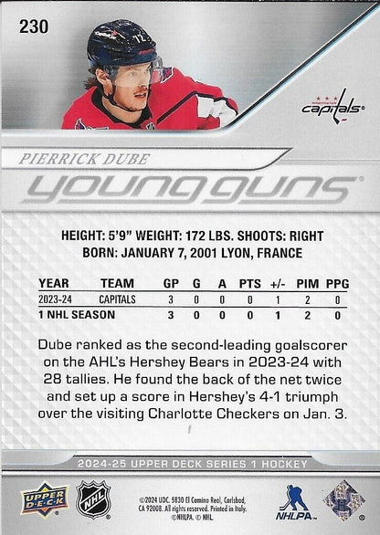 Signed Pierrick Dube Young Guns 2024-25 UD Washington Capitals Rookie Card