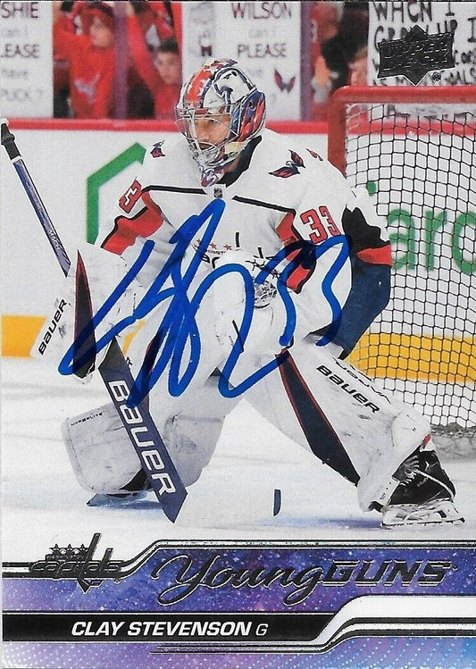 Signed Clay Stevenson Young Guns 2023-24 UD Washington Capitals Rookie Card
