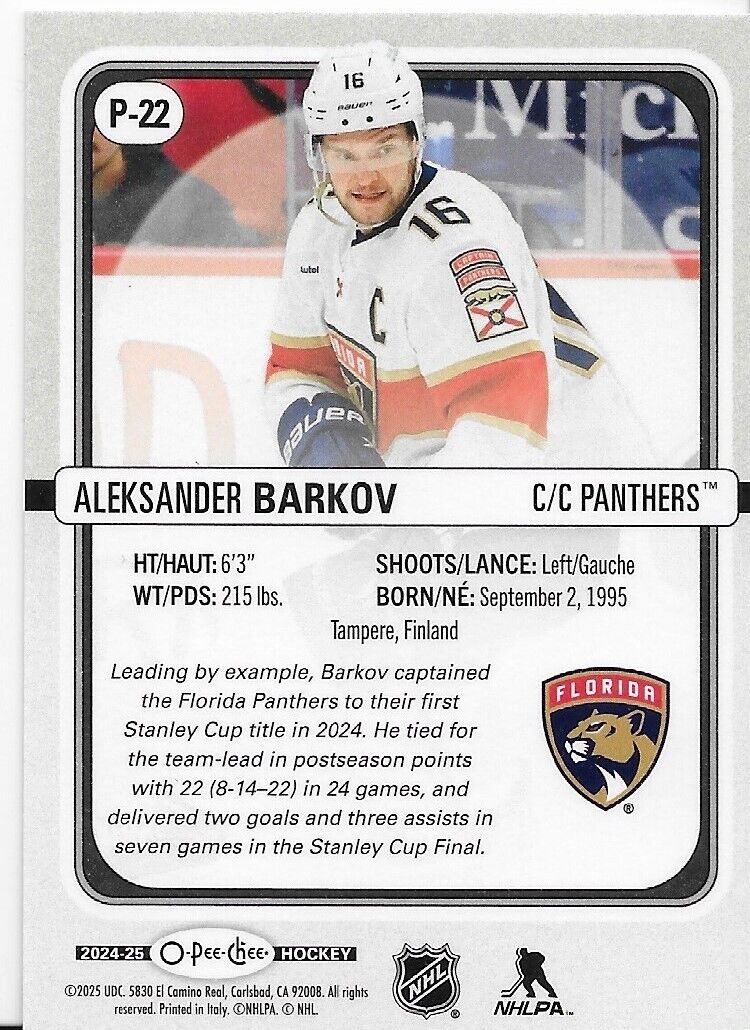 2024-25 O-Pee-Chee Premier Hockey Aleksander Barkov P-22 Florida Panthers
