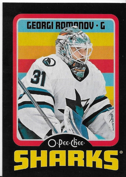 2024-25 O-Pee-Chee Georgi Romanov Retro Black Border RC San Jose Sharks 072/100