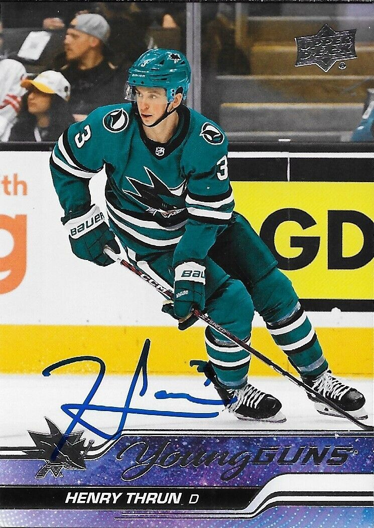 Signed Henry Thrun 2023-24 UD Young Guns San Jose Sharks Rookie Card