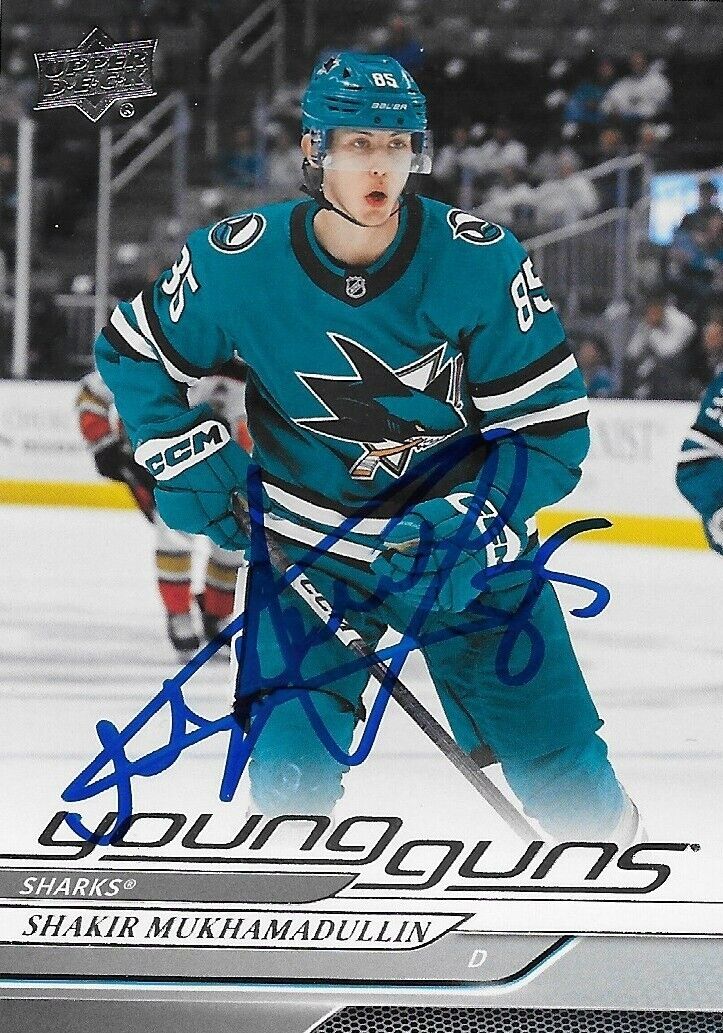 Signed Shakir Mukhamadullin 2024-25 UD Young Guns San Jose Sharks Rookie Card