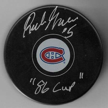 Signed Rick Green Montreal Canadiens Hockey Puck with 86 Cup Private Signing