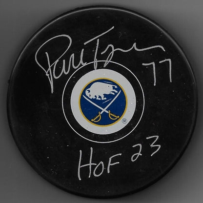 Signed Pierre Turgeon Buffalo Sabres Puck w HOF 23 Inscription Private Signing