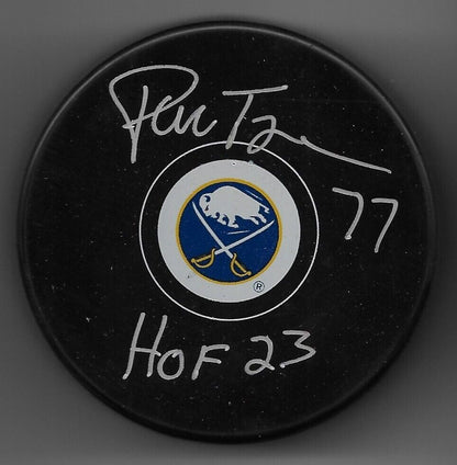 Signed Pierre Turgeon Buffalo Sabres Puck HOF 23 Inscription JSA Authentication