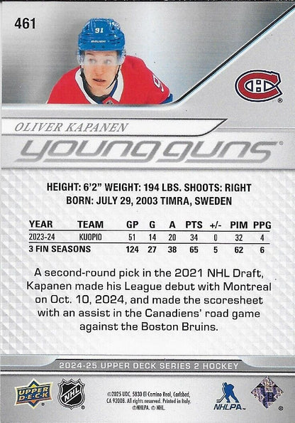Signed Oliver Kapanen 2024-25 UD Young Guns  Montreal Canadiens Rookie Card