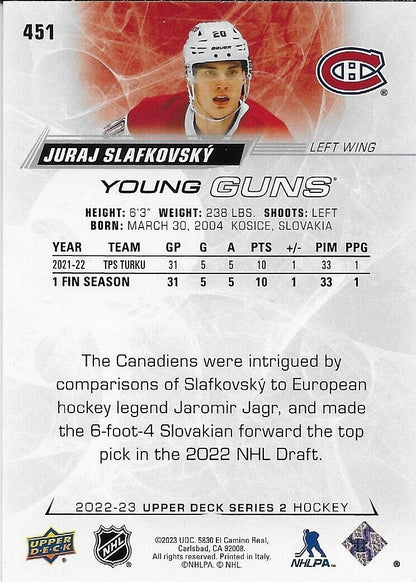 Signed Juraj Slafkovsky 2022-23 Young Guns UD Montreal Canadiens Rookie Card