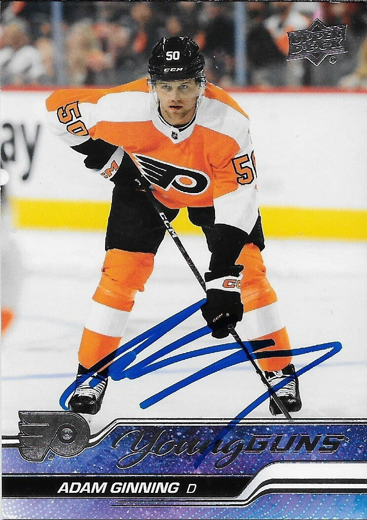 Signed Adam Ginning 2023-24 UD Young Guns Philadelphia Flyers Rookie Card