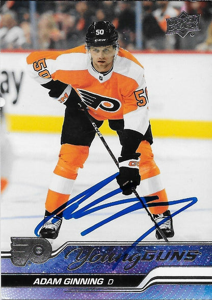 Signed Adam Ginning 2023-24 UD Young Guns Philadelphia Flyers Rookie Card