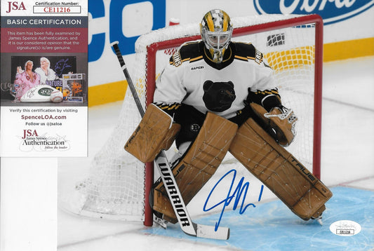 Signed Jeremy Swayman Boston Bruins 8x10 Photo #1 with JSA Authentication