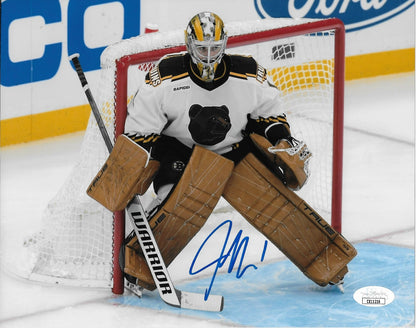 Signed Jeremy Swayman Boston Bruins 8x10 Photo #1 with JSA Authentication