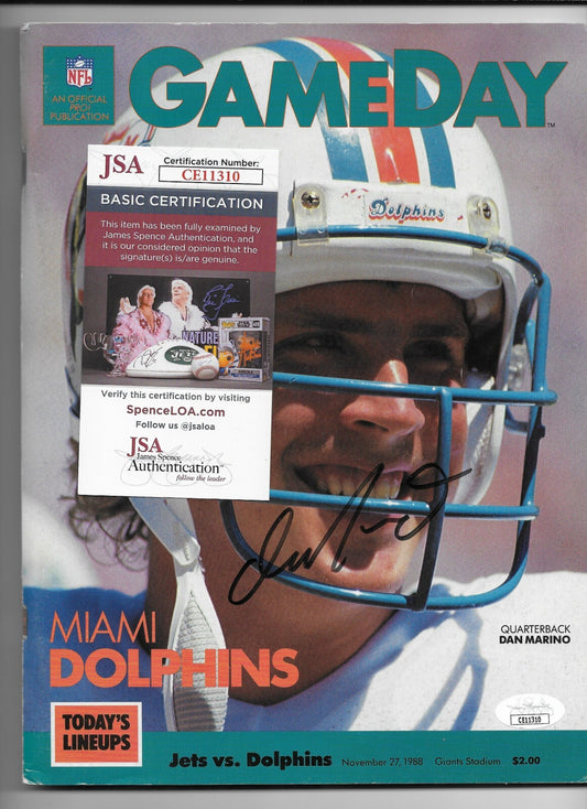 Signed Dan Marino Miami Dolphins Game Day Program  with JSA Authentication