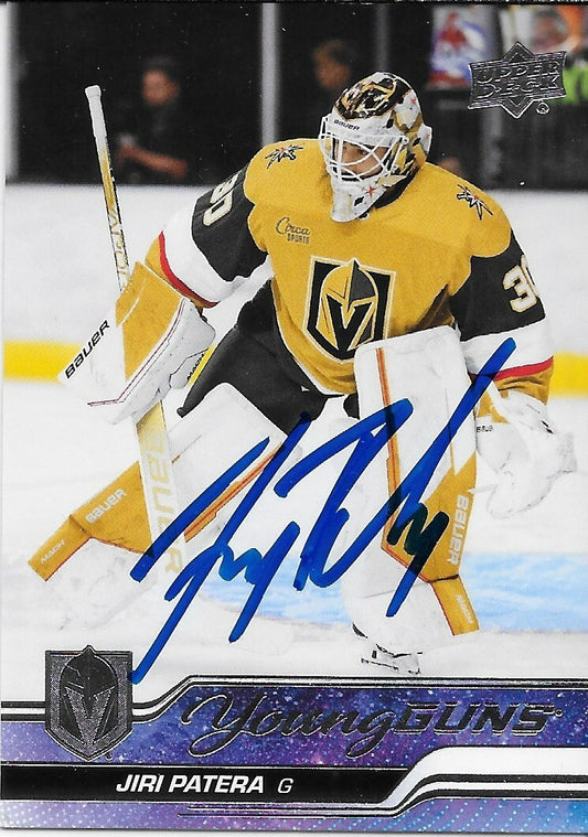 Signed Jiri  Patera Young Guns 2023-24 UD Vegas Golden Knights Rookie Card
