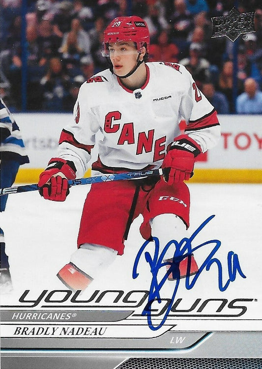 Signed Bradly Nadeau Young Guns 2024-25 UD Carolina Hurricanes Rookie Card