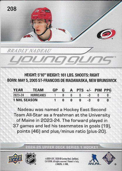 Signed Bradly Nadeau Young Guns 2024-25 UD Carolina Hurricanes Rookie Card